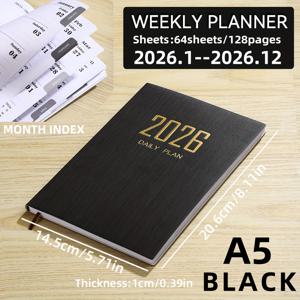 TEMU 1 A5 크기 2026 일간 플래너, 128 페이지 - PU 커버가 있는 얇은 주간 플래너, 개인 정보 섹션, 월간 및 주간 캘린더, 365일 일간 계획, 이상적인 크리스마스, 추수감사절, 생일 선물, 사무용품 | 현대 플래너 | 내구성 있는 커버|달력|달력|캘린더