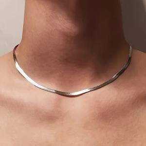 TEMU 1개 섹시한 소프트 스테인리스 3mm 와이드 스네이크 본 목걸이, 패셔너블 실버 컬러 세탁 가능 내구성 높은 품질 주얼리, 힙합 파티 휴가 선물 액세서리
