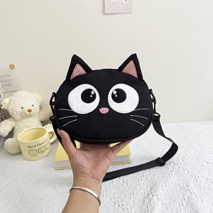 TEMU 1pc 경량 귀여운 검은 고양이 크로스바디 가방 여성용 - 분리 가능한 스트랩, 지퍼 클로저, 내구성 있는 폴리에스터 안감, 쇼핑, 여행 및 일상 출퇴근에 완벽한 귀여운 크로스바디 가방, 여행 액세서리, 재미있는 액세서리, 튼튼한 구조|소품샵