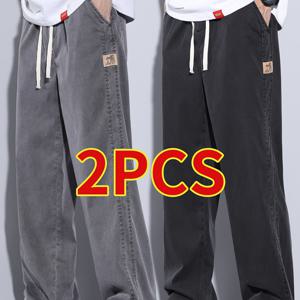 TEMU 2pcs 남성용 경량 여름 캐주얼 바지 - 2025년 신상 패션, 레그, 루즈핏, 단색, 다용도 및 편안한 캐주얼 의상, 편안한 의류 | 트렌디한 레그 | 부드러운 질감의 원단, 바지 바지|냉장고바지|남자바지|바지
