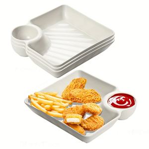 TEMU 4개 세트 플라스틱 식기 접시 - 칩, 스시, 애피타이저용 분할 구획이 있는 화이트 직사각형 트레이 7.3