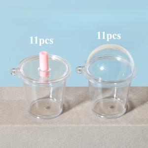 TEMU 22개 투명 플라스틱 미니 컵과 돔 뚜껑 - 키체인 컵, DIY 공예, 파티 선물 장식, 코팅되지 않은, 22개, 내구성 있는 플라스틱 재질 | 간단한 디자인, 패션 액세서리 및 독특한 선물 아이디어, 미니 키체인 액세서리, 패션 키체인