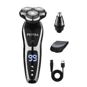 TEMU 3-in-1 전기 면도기, 남성용 면도 세트, 코털 정리기 및 턱수염 트리머 포함, 600mAh 리튬 배터리 충전식, 스마트 LED 디스플레이 스크린, 스테인리스 회전날 - 최고의 이스터 선물