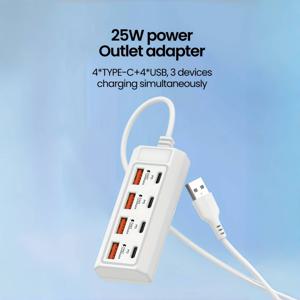 TEMU 1개 25W 고속 충전 벽면 충전기 (8포트 USB 허브 - 4USB-A + 4 Type-C PD 포트) - 태블릿/노트북/스마트 기기 동시 충전, 2023 업그레이드 멀티 충전기, 스마트 충전 기술, USB 벽면 충전기, 컴팩트 디자인, 고효율 전원 어댑터, 사무실 전문가용