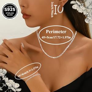 TEMU 4개 세트 - S925 실버 여성용 반짝이는 목걸이, 팔찌 & 귀걸이 세트 - 파티, 연회, 해변 데이트에 완벽한 기념일 선물 - 발렌타인데이와 어머니날을 위한 이상적인 주얼리 액세서리|은목걸이