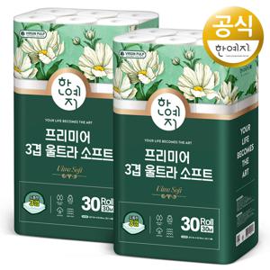 TEMU 한예지 천연펄프 프리미어 울트라 소프트 휴지 30롤 2팩
