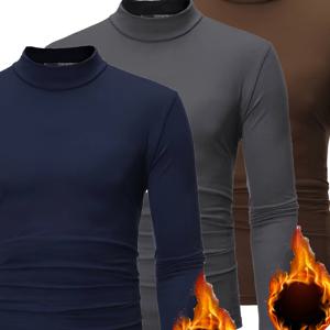 TEMU 남성용 올매치 단색 서멀 터틀넥 긴팔 상의 - 슬림핏 상의, 일상 및 캐주얼 착용에 이상적, 가을/겨울 3장