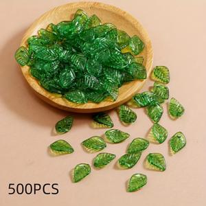 TEMU /500개 그린 리프 아크릴 비즈, 3D 플라스틱 잎 장식 DIY 쥬얼리 만들기, 팔찌, 목걸이 공예 용품