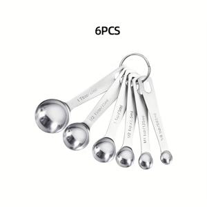 TEMU 헤비듀티 스테인리스 스틸 계량스푼 & 컵 세트 (6pcs) – 미터법 및 단위 표시, 건식/습식 재료용, 완벽한 주방 선물