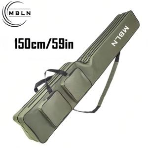 TEMU MBLN 150cm 헤비듀티 낚시대 가방 - 2단 디자인 및 4개의 측면 포켓, 600D 폴리에스터, 접이식 여행용 케이스 야외 낚시 및 사냥용(육군 녹색/검정), 안전한 지퍼 클로저, 낚시 액세서리