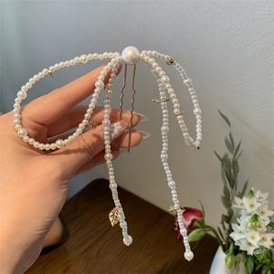 TEMU 여성을 위한 우아한 프렌치 비즈 리본 헤어 클립 - 결혼식, 파티, 특별한 날을 위한 화이트 모조 진주 & 골든 액센트 리본 헤어핀 | 로맨틱 하프업 헤어스타일, 어머니의 날, 크리스마스, 할로윈 액세서리용 귀여운 머리 장식
