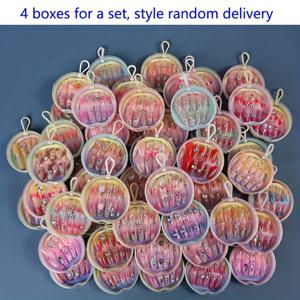 TEMU 고급 선물, 48pcs 랜덤 스타일 프레스온 네일 세트, 라인스톤 장식 디자인, 여성용 데일리 웨어에 완벽한 인조 손톱