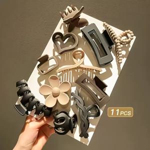 TEMU 고급 매트 헤어 클로우 클립 11pcs 세트, 여성용 샤크 클립 헤드웨어