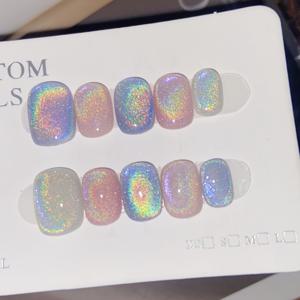 TEMU 10pcs 짧은 사각형 무지개 네일 팁 - 순색, 그라데이션 마무리, 광택, 분리 가능, 컬러풀한 스파클러가 있는 화이트 베이스, 매니큐어, 네일 아트 액세서리에 완벽합니다 | 네일 | 광택 마무리|네일아트|네일팁