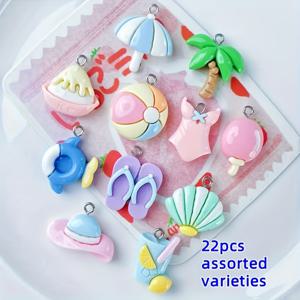 TEMU 22개 여름 해변 테마 DIY 수지 액세서리 키트 - 열쇠고리, 펜던트 및 자동차 장식용 색다른 매력, 가족 및 친구에게 완벽한 