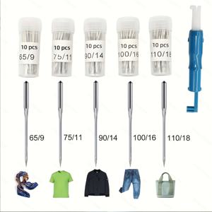 TEMU 수제기용 이쑤시개 세트 - 크기 65/9, 75/11, 90/14, 100/16, 110/18 - 싱어, 브라더, 자노메, 바르맥과 호환 가능 - 필수 수제기 용품