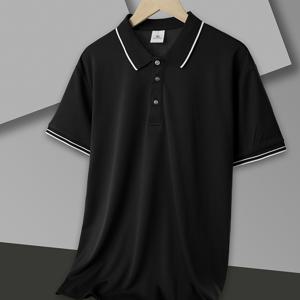 TEMU 남성용 퀵드라이 셔츠 - 흡습속건 골프셔츠, 버튼 프론트 플라켓 디자인, 캐주얼 & 포멀 이벤트용 운동복 - 통기성 여름 의류 블랙/클래식 칼라, 내구성 강화, 야외 활동 및 프로페셔널 웨어