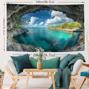 TEMU 1pc 슈퍼 대형 바다 해변 청하 태피스트리 - 실내 폴리에스터 벽 예술, 85gsm 브러시드 직물, 피치 스킨 벨벳 얇은 버전, 거실, 침실, 기숙사 장식, 해변 테마 장식
