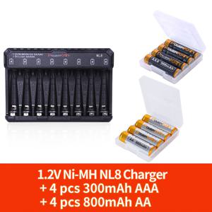 TEMU 세트 (배터리 + 충전기), POWERKAN 1.2V NiMH AA 및 AAA 재충전식 배터리 + NL8 충전기, 충전 및 방전 가능, 배터리 스타터 키트 포함, 5V 2A USB 고속 충전 AA AAA 충전기