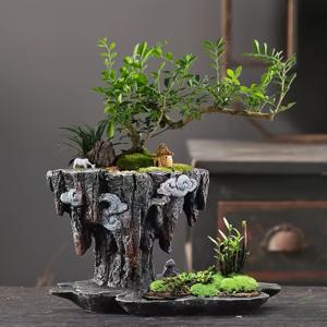 TEMU 창의적인 랜드스케이프 실내 맞춤형 목가적 DIY 화분 레진 꽃병 컨테이너, 분재, 대나무 및 쌀 식물용, 다육식물 재배기 거실 침실 데스크탑 장식에 적합 분재는 녹색 식물을 포함하지 않습니다