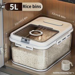 TEMU 1pc 에어타이트 식품 보관 용기, 측정 컵 포함 - 주방, 애완 동물 식품, 건조 식품, 설탕, 쌀, 밀가루, 고양이 식품용 재사용 가능한 사각형 곡물 분배기 - 손세척만, 대용량 밀폐 식품 보관 바구니, 애완 동물 식품 보관 용기|트라이탄밀폐용기