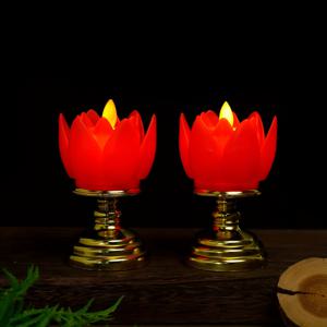 TEMU 1개/2개 새해 축하 캔들 램프, 연꽃용 시뮬레이션 LED 전자 캔들 램프, 빛나는 스윙 캔들스틱, 연꽃 빛을 위한 골든 베이스, 사원 제단등, 빨간색 홈 롱잉 라이트. 안전하고 무연한 야간 조명 장식, 춘절 홈 장식 분위기 라이트, 크리스마스, 할로윈