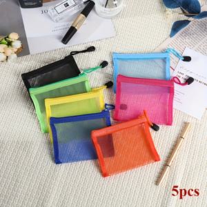 TEMU 5개 세트 컬러풀 PVC 메쉬 지퍼백 4x5인치 - 여행용, 화장품, 문구류 및 전자기기 보관용 투명 메쉬 지퍼 파우치 (오렌지, 블루, 블랙) - 내구성 강화, 컴팩트 디자인, 홈 오거나이저, 튼튼한 구조, 메이크업 애호가를 위한 메쉬 지퍼 백