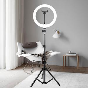 TEMU 10인치 LED 셀카 링 라이트, 조절 가능한 삼색, 43인치 삼각대 및 휴대폰 홀더, USB 전원, 라이브 스트리밍, 사진 촬영, 메이크업, 비디오, 실내 사용, 휴대폰 및 카메라와 호환 가능