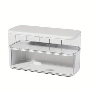 TEMU 케이블 정리함 - 투명 프론트, 컴팩트 데스크 오거나이저 (충전기, USB 케이블, 이어폰 수납) - 공간 절약형 홈오피스 & 여행용, 내구성 플라스틱 제작, 메쉬 디자인, 리모컨 보관 가능, 미니멀한 스타일, 원격 근무자용, 책상 및 서랍 정리함