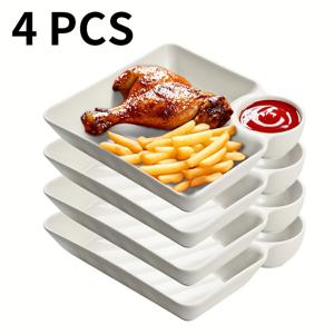 TEMU 7.3x 6.6 분할형 스낵 접시 세트, 플라스틱 만두/초밥/칩 딥핑 접시 소스 공간 포함 - 깨지지 않는 전자레인지 및 식기세척기 사용 가능, 주방/식당/기숙사용 간식/튀김닭/디저트용