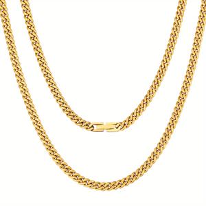TEMU ICED CHICS 5mm 쿠바 체인 목걸이 - 304L 스테인리스 스틸 힙합 스타일 주얼리, 골드톤 클라스프, 남녀공용 캐주얼 & 파티 액세서리, 발렌타인데이, 세인트 패트릭 데이, 마디 그라 선물, 트렌디한 액세서리, 내구성 있는 쥬얼리|남자목걸이