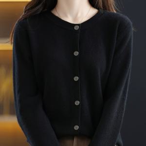 TEMU 1pc 여성 캐주얼 니트 가디건 - 비스코스 블렌드, 라운드 넥, 긴팔, 단색, 일반 길이, 고신축 원단, 봄/가을 패션 아우터웨어