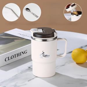 TEMU 스테인리스 스틸 단열 커피 머그잔 19.3oz, 뚜껑 및 스푼 포함 - 재사용 가능, 다목적 보온컵, 사무실, 여행 및 스포츠용 - 티 인퓨저 포함 - 손세척만 가능 - 할로윈, 크리스마스 선물에 이상적