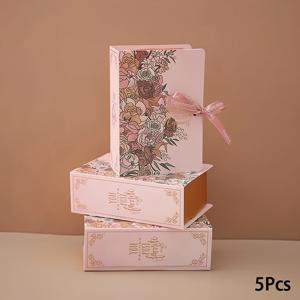 TEMU 파티, 결혼식, 생일 파티용 리본이 달린 책 모양 선물 상자 5개 세트 - 종이보드 캔디 초콜릿 포장 박스 및 선물 가방