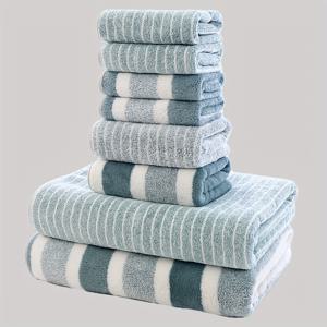 TEMU 8pcs 광범위한 및 협소한 스트립 세트, 2개의 손수건 및 2개의 욕실 수건, 4개의 얼굴 수건, 8pcs 수건 세트, 야외 수건, 캠핑 수건, 하이킹 수건, 비즈니스 장소 수건, 스파, 발 마사지, 땀 스팀, 목욕, 호텔 및 기타 클럽용품에 적합, 매우 부드러운 두꺼운 욕실 수건, 흡수력 좋은 빠른 건조 샤워 수건