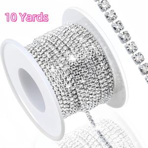 TEMU 야드 단위 인조 라인스톤 체인 트림, 2MM, SS6 클로 세트, 화이트, 봉제, DIY 공예 주얼리, 웨딩 드레스 및 신발 장식