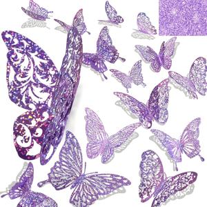 TEMU 60개 세트 3D 스크린 나비 벽 장식, 자수 스타일, 보라색, 은색, 금색, 3가지 크기, 판타지 테마, 자체 접착, 재사용 가능, 자수 장식, 비정형 모양, 생일 파티 샤워 무지개 방 벽화 스티커를 위한 전기 없음