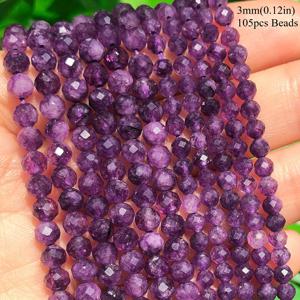 TEMU 3/4mm 천연 자수정 스톤 비즈 - 쥬얼리 만들기용 면처리된 우아한 보라색 스페이서 비즈, 여성 선물 액세서리, 팔찌 및 목걸이용 비즈