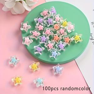 TEMU 100개/세트 투명 아크릴 마카롱 컬러 별 모양 비즈, 오각형 하트 비즈, 캔디 비즈, DIY 주얼리 만들기 액세서리 및 우정 체인 헤어 액세서리 장식용