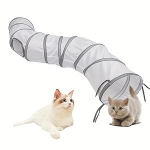 TEMU 접이식 고양이 터널 장난감 - 강아지, 새끼고양이 & 토끼용 내구성 폴리에스터 크롤링 채널, 휴대용 애완동물 훈련 도우미, 운동 및 정신 자극을 위한 블루 디자인, 상호작용형 고양이 장난감, 소동물 놀이, 튼튼한 구조, 소동물 케어
