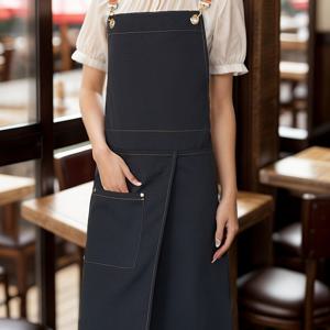 TEMU 1pc 우아한 캔버스 아프론, 포켓이 있는 스플릿 스커트 디자인, 조절 가능한 스트랩, 레스토랑, 카페, 꽃가게에 적합, 레스토랑 유니폼 | 세련된 아프론 디자인 | 기능성 포켓
