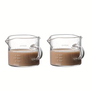 TEMU 유리 손잡이가 있는 미니 유리 농축 커피컵 75ml/2.54oz, 더블 스파우트 V자형 입구, 우유·커피·소스용, 주방 및 식사에 적합