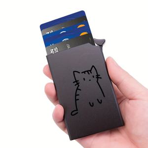 TEMU 남성용 지갑 및 카드 팝업 프로텍터, 도난 방지 지갑, RFID 보호 기능이 있는 2개의 얇은 비즈니스 신용 카드 케이스, 귀여운 고양이 프린트가 있는 남성 및 여성용, 얇은 알루미늄 금속 은행 카드 홀더, RFID 차단 기능이 있는 지갑|명함지갑