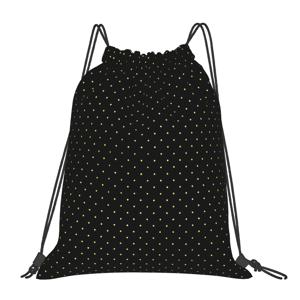 TEMU 검정 배경에 작은 황금색 도트 무늬가 있는 끈 조절 가능한 백팩 - 부드러운 내구성 원단, 조절 가능한 스트랩 & 실용적인 포켓, 스포츠, 야외 활동, 학교, 여행용, 기계 세탁 가능, 재미있는 디자인, 다용도 가방, 학생 필수품