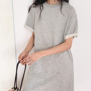 TEMU 여성 캐주얼 루즈핏 반팔 드레스 - 단색 그레이, 하이-로우 하hem, 라운드 넥, 가벼운 폴리에스터 블렌드, 봄/여름/가을에 완벽, 다재다능한 성인 패션, 다재다능한 성인 패션 | 하이-로우 하hem 드레스 | 폴리에스터 블렌드|여름원피스|여성원피스|인견원피스
