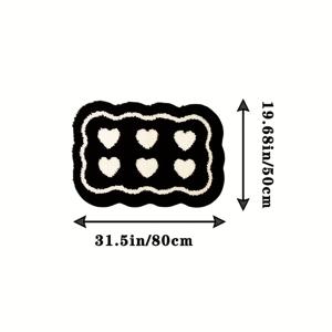 TEMU 1pc 블랙 앤 화이트 하트 패턴 플러시 에어 매트 - 부드럽고 세탁 가능한, 미끄럼 방지 고무 뒷면, 비정형 모양, 침실, 거실, 입구에 이상적인 - 19.68x31.5in 또는 19.68x47.24in, 휴일 장식 선물 코스터 포함, 거실용 러그