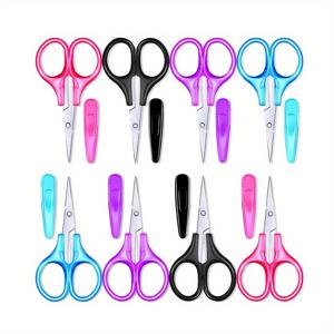 TEMU 8pcs 세부 미니 공예 가위 스테인레스 스틸으로 제작, 보호 커버 및 직선 헤드, 자수, 얼굴 털 절단, 여행, 학교 및 DIY 프로젝트에 완벽합니다.