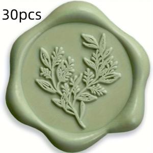 TEMU 30/20개 자체 접착 유칼립투스 왁스 씰 스티커 - 꽃무늬 엠보싱 디자인, 결혼식용 연두색 플라스틱, 초대장 및 신부 들러리 선물, 우아한 포장용 안전한 자체 밀봉 봉투, 초대장 씰링 | 우아한 포장 | 내구성 있는 플라스틱|실링왁스
