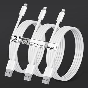 TEMU 아이폰 고속 충전 데이터 케이블 3개/5개 세트, USB-라이트닝 케이블, 엉킴 방지 TPE 고품질 소재, 차량용 충전 코드, 아이폰 14/13/12/11 Pro Max XR XS X 8 7 6 Plus SE 호환, 3피트 6피트 10피트 화이트