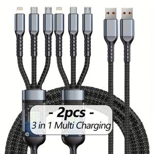 TEMU 2/3개 멀티 충전 케이블 3in1 USB 고속 충전기 나일론 브레이드 다중 어댑터 코드 (Type C, Micro USB 포트) 휴대폰 태블릿용|C타입충전기
